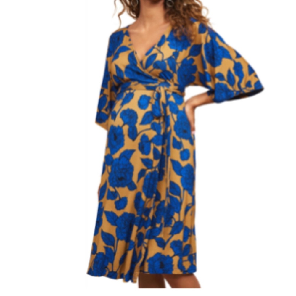 Motherhood Maternity Blue/Gold Floral Dress Size S